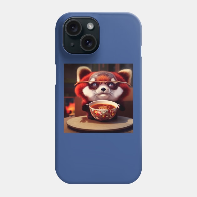 Kawaii Red Panda Eating Ramen Phone Case by Grassroots Green