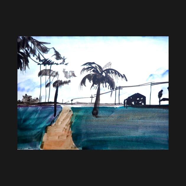 South Padre Beach Watercolor Painting by julyperson