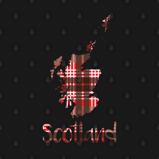 Scotland Red, Black and White Tartan Map Typography Design by MacPean