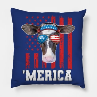 Cow 4th of July Merica American Farmer Pillow