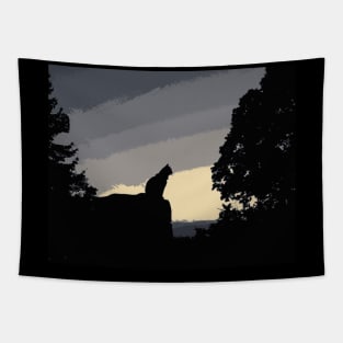 Cat Silhouette At Sunset Tapestry
