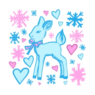 Cute Fawn in Baby Blue and Pastel Pink T-Shirt