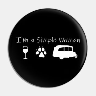 Airstream Basecamp "I'm a Simple Woman" - Wine, Dogs & Basecamp T-Shirt (White Imprint) T-Shirt Pin