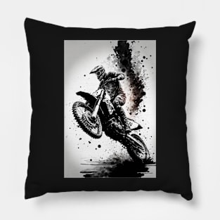 Dirt bike wheelie black with white background Pillow