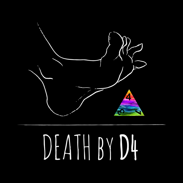 Death by D4 - rainbow & white - LGBTQ+ ttrpg dice by SJart