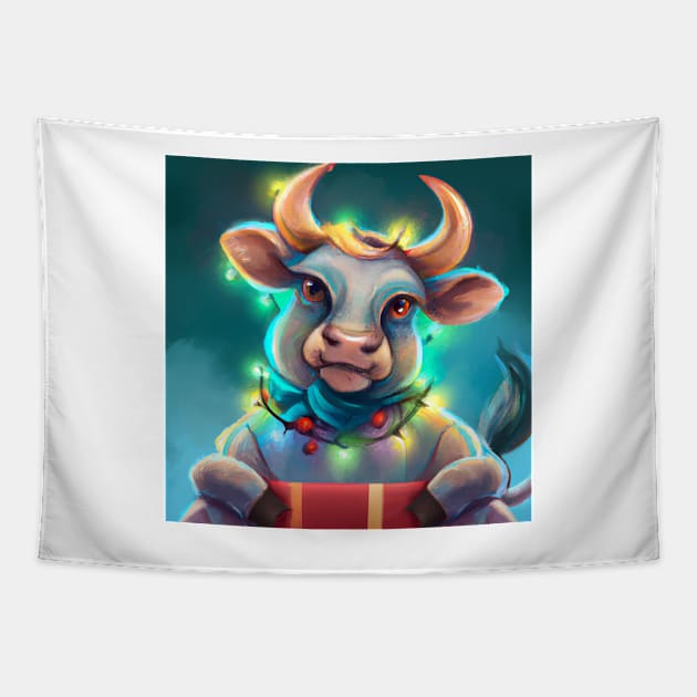 Cute Ox Drawing Tapestry by Play Zoo