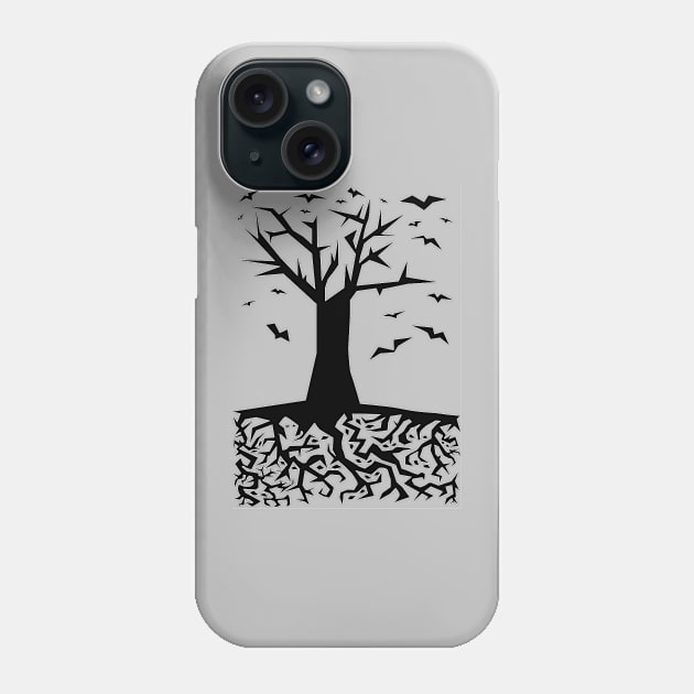 Abstract Minimalist Geometric "Deep Beneath The Earth" Illustration (Tree Roots, Eyes & Birds) Phone Case by Graograman