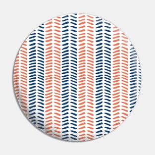 Coral and Navy Herringbone Pin