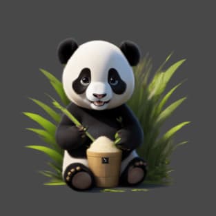 Cute baby panda sitting eating bamboo T-Shirt