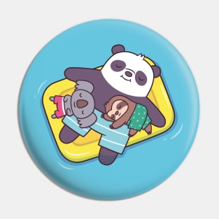 Cute Koala, Sloth and Panda Chilling on Pool Float Pin