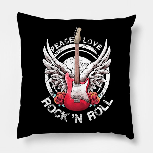 Lets Rock Rock&Roll Electric Guitars Vintage Rock Concert Pillow by MerchBeastStudio