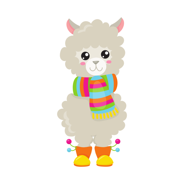 Cute Llama, Little Llama, Alpaca, Llama With Scarf by Jelena Dunčević