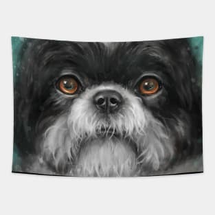 Painting of a Black and White Shih Tzu Dog with Honey Eyes Tapestry