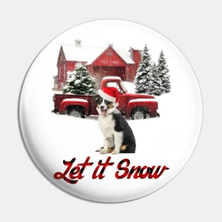 Australian Shepherd Let It Snow Tree Farm Red Truck Christmas Pin