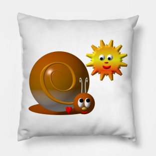 Cute Snail With Smiling Sun Pillow