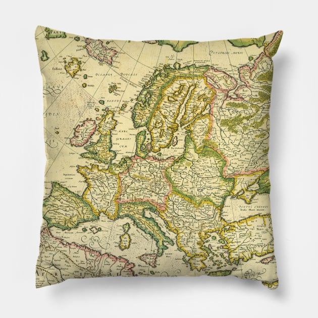 Antique Map of Europe by Gerardus and Rumold Mercator, 1595 Pillow by MasterpieceCafe