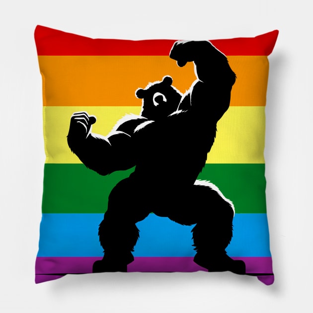Rainbow LGBTQ Furry Pride Dancing Bear Fursona Pillow by Blue Bull Bazaar