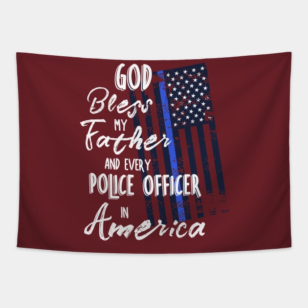 God Bless Father Police Officer Tapestry by 4Craig