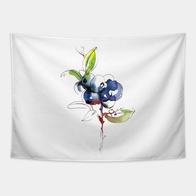 Watercolor berries Tapestry by Maria Mi Art