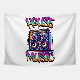 HOUSE MUSIC  - Graffiti Speaker Logo (black/pink/gold) Tapestry