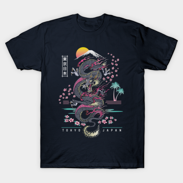 Japanese Tokyo Dragon Asian inspired Neon retro 80’s style - Dragon - T-Shirt