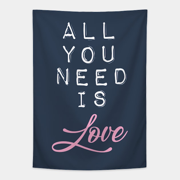 All You Need is Love in Navy Blue, White and Pink Tapestry by OneThreeSix