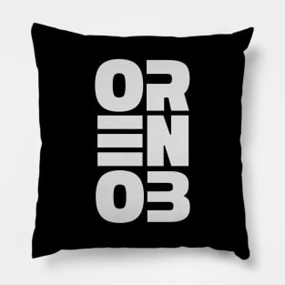 ORENOB text logo in light bright white / gray (6 letters vertical design) Pillow