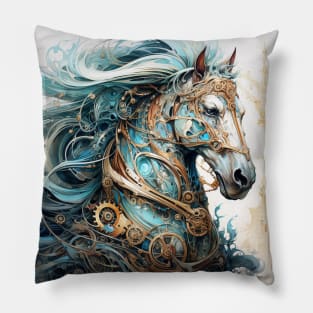 Steampunk Horse Brass Copper Metal Pillow