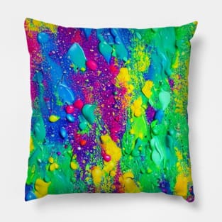 Abstract vibrant colors fun, celebration and joy paints merging, merging, socializing Pillow