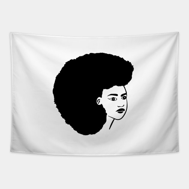 Black woman face illustration in black and white Tapestry by Spinkly