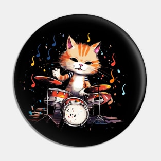 Anime Cat playing on Drums Pin