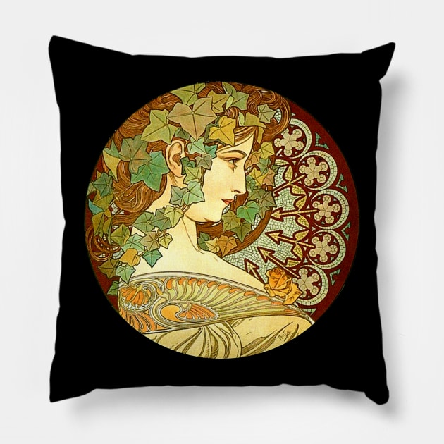 Alphonse Mucha Laurel Vintage Art Nouveau Pillow by AltrusianGrace