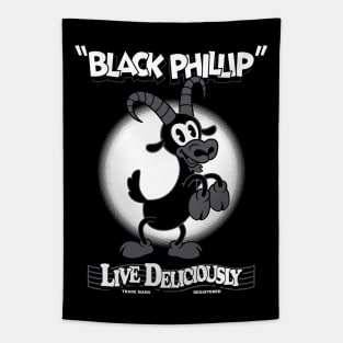 Black Phillip - Live Deliciously - Vintage Cartoon Goat Tapestry