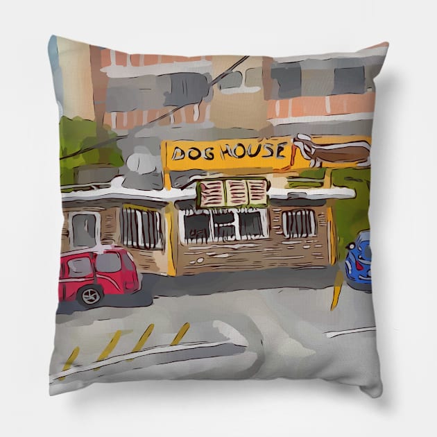 The Dog House on Route 66, in Albuquerque New Mexico Pillow by WelshDesigns