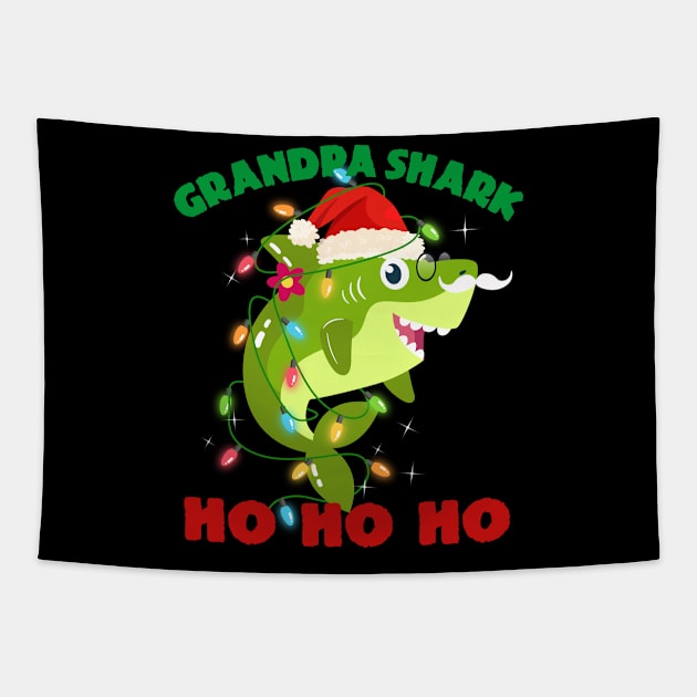 Grandpa Shark Ho Ho Ho Christmas Tapestry by mckinney