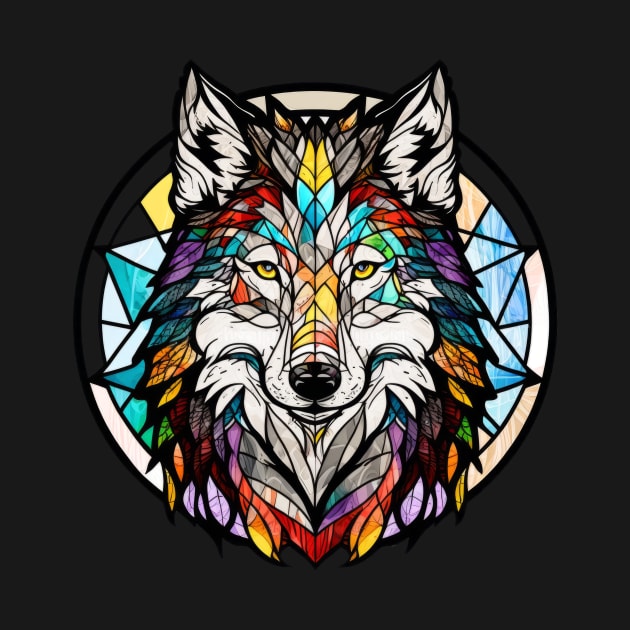 Wolf Animal Portrait Stained Glass Wildlife Outdoors Adventure by Cubebox