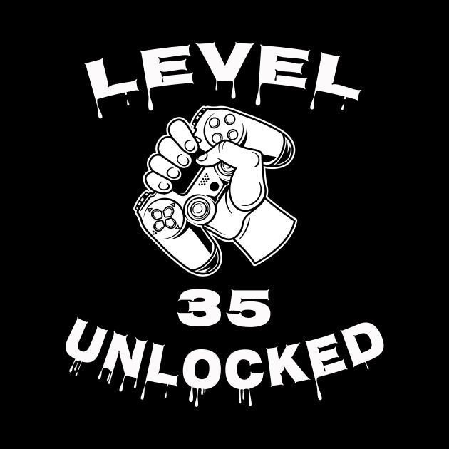 Level 35 Unlocked - Funny Mens 35th Birthday Gamer by Happysphinx