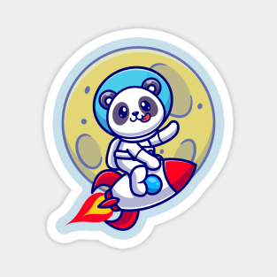 Cute Panda Astronaut Riding Rocket Cartoon Magnet