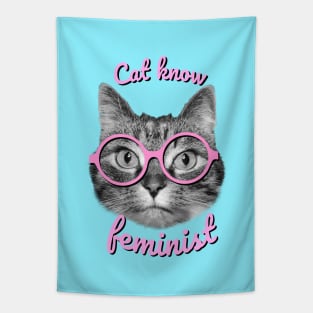 Cat know feminist cute cat design Tapestry