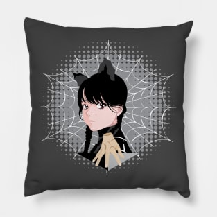 Anime Wednesday Addams with spider web Pillow