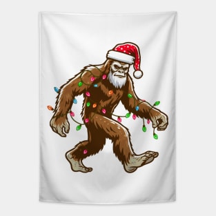 Bigfoot Santa Christmas Tree Lights Tapestry