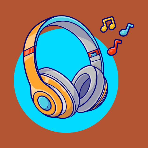 Headphone Listening Music With Tune and Note Music Cartoon Vector Icon Illustration by Catalyst Labs