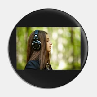 Girl listening music outdoor Pin