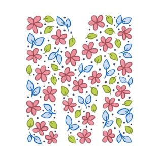 Floral Monogram Letter M - pink and blue T-Shirt