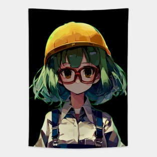 Anime Girl worker engineer in construction helmet Tapestry