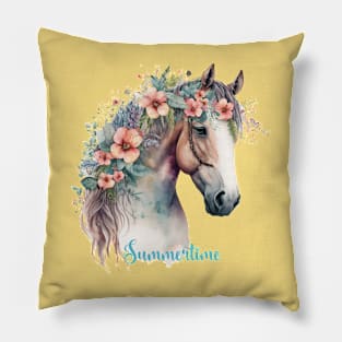 Summertime Horse With Flowers Pillow