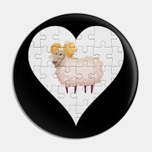 Jigsaw  Sheep Heart Design - Farm Animals Sheep Pin