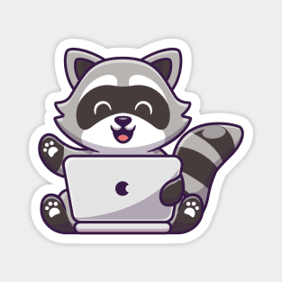 Cute Raccoon Working On Laptop Magnet