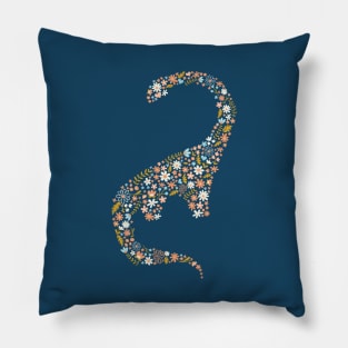 Floral Brontosaurus in Blue + Coral Pillow