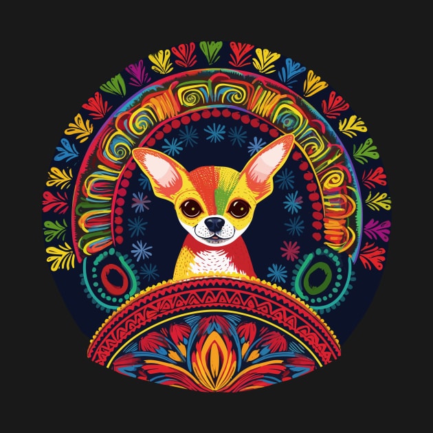 Happy Chihuahua in Colorful Mexican Folk Art Style by TeeTrendz